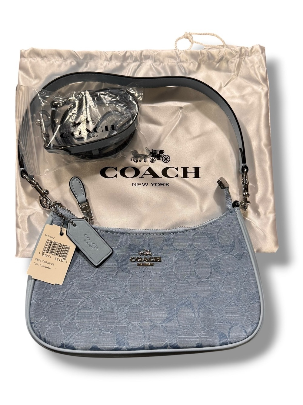 NWT Coach Blue Teri Shoulder Bag In Signature Chambray | Dustbag and Extra Strap